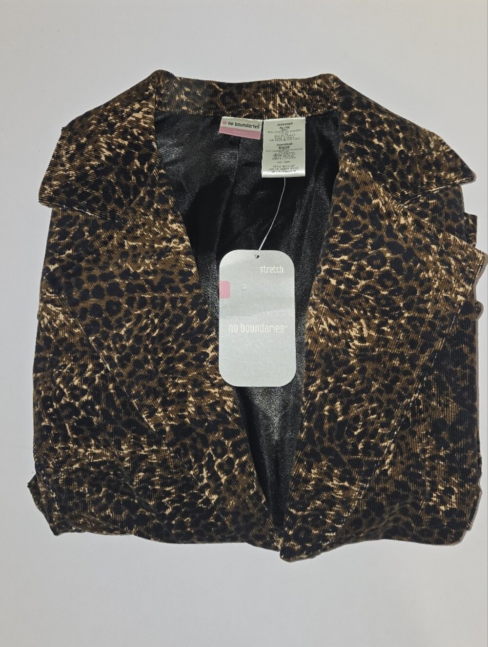 NWT Vintage Y2K No Boundaries Leopard Print Corduroy Blazer Jacket Juniors XL 15